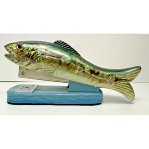 Novelty Fish Stapler Rainbow Trout Blue Green Iridescent Gift Father's Day Desk